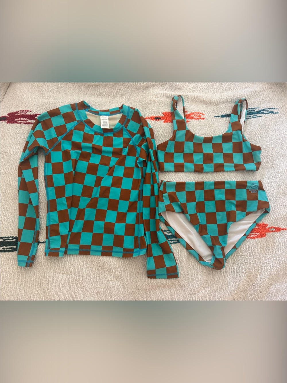 SEAESTA SURF Swim Checkered
Bikini Set with Long-sleeve Rashguard